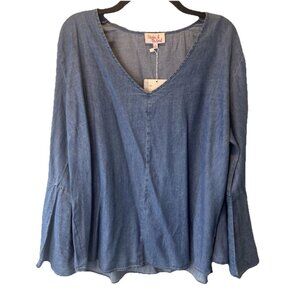 Hester & Orchard Blue Chambray Bell Sleeve Womens Top XL NEW Coastal Boho